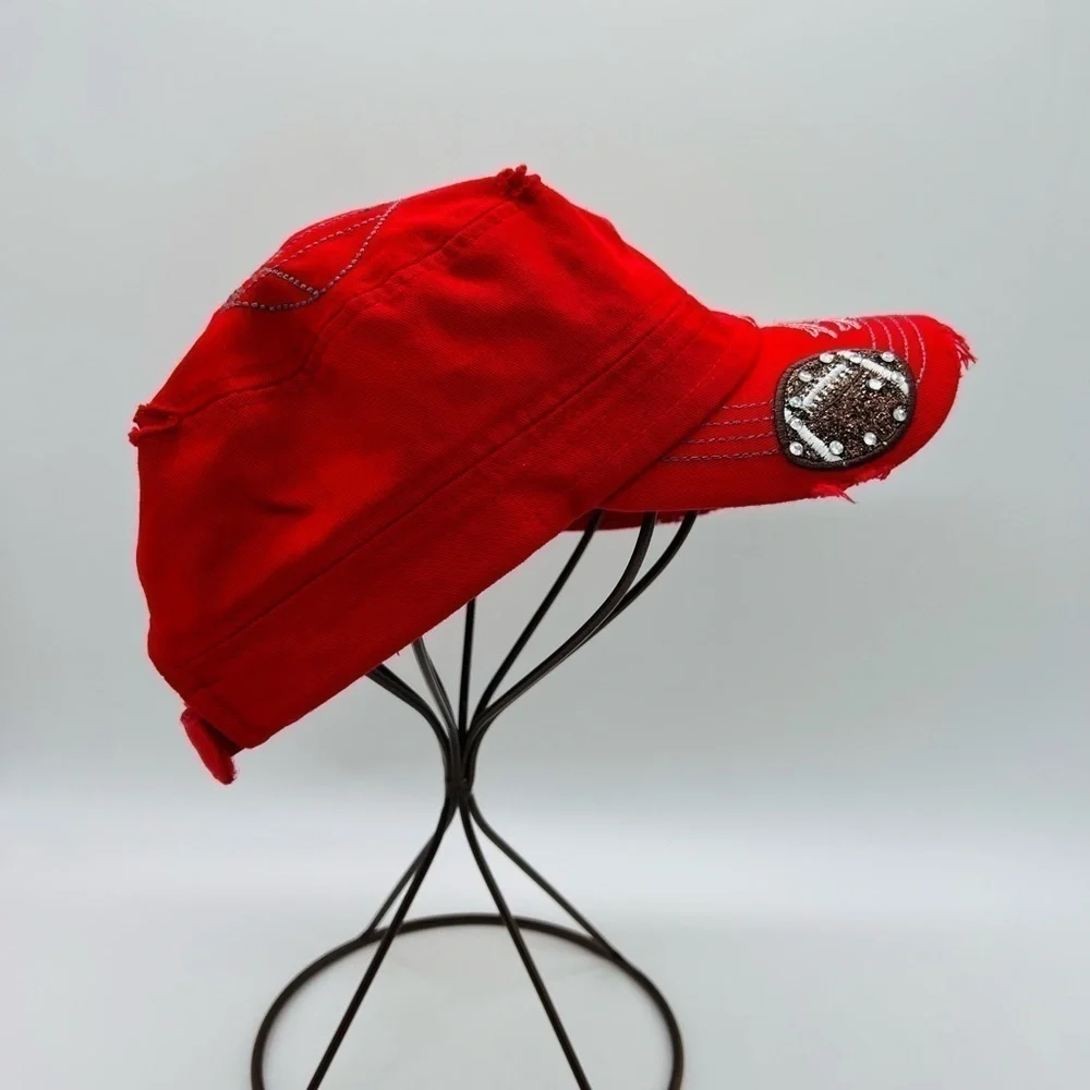 PITBULL WOMENS RED BALL CAP WITH FOOTBALL EMBROIDERY